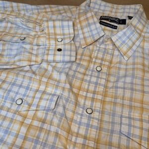 Panhandle Slim Light Blue and Yellow Checkered Pearl Snap Shirt 2589/380
